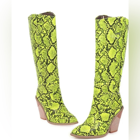 Cosplay Shoes 223 Snakeskin Pattern Lime Green Cowboy Boots Sz 8